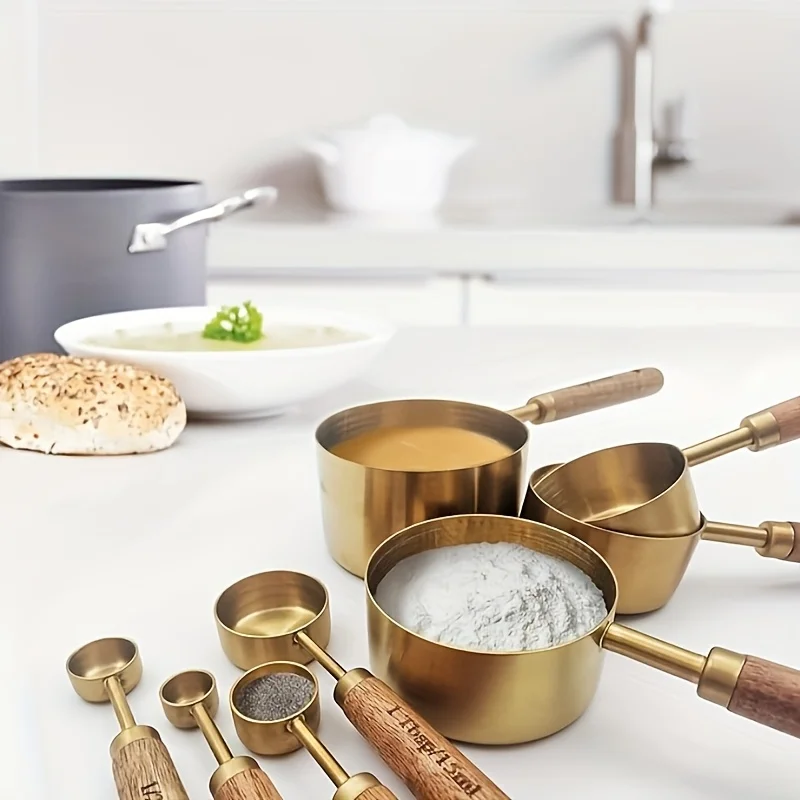 Rosewood Handle Measuring Spoon Stainless Steel Coffee Scoop Set for Baking Milk Powder Spice Kitchen Tool