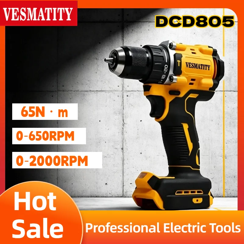 DCD805 Electric Screwdriver Impact Drill Brushless Cordless Multi-Function Hand Drill Power Tools For DeWALT 18V Battery