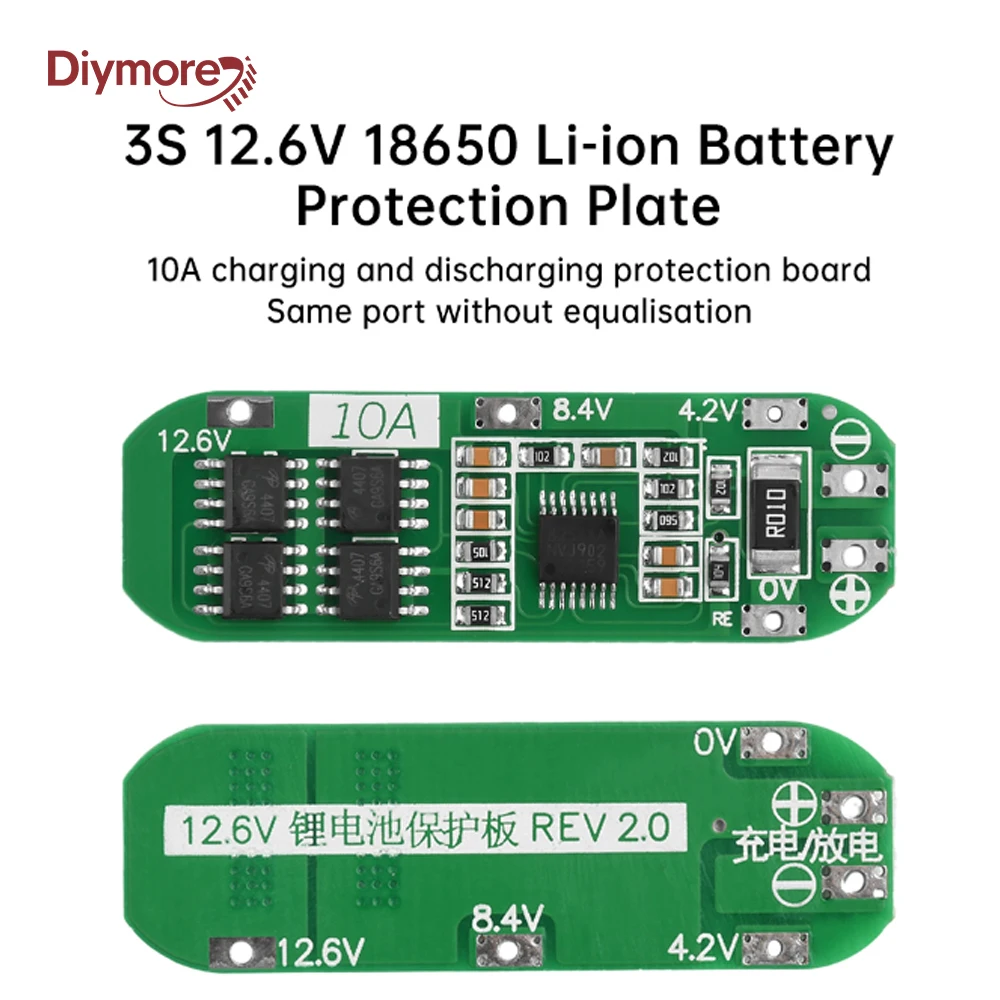 3S 10A 12.6V 18650 Li-ion Battery Protection Board Charging and Discharging Protection Board Same Port Without Equalization