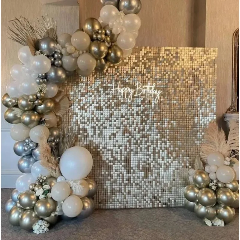 Gold Shiny Shimmer Wall Advertising Backdrop Square 4d Sequin Wall Panels For Christmas Birthday Wedding Party Decorations