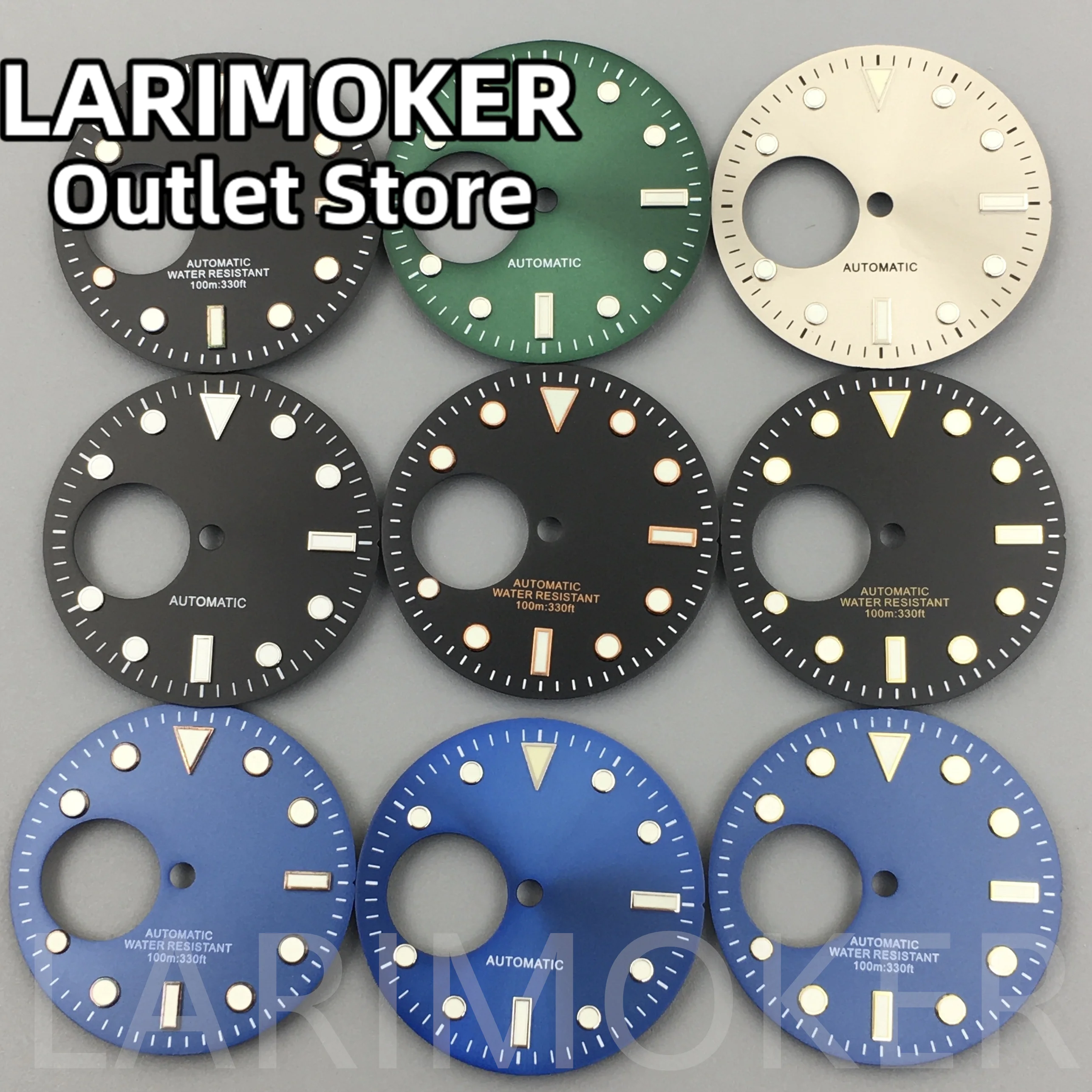

LARIMOKER 29mm Black Blue Grey Watch Dial Green Luminous Watch Faces for NH38 Movement Replacement Parts