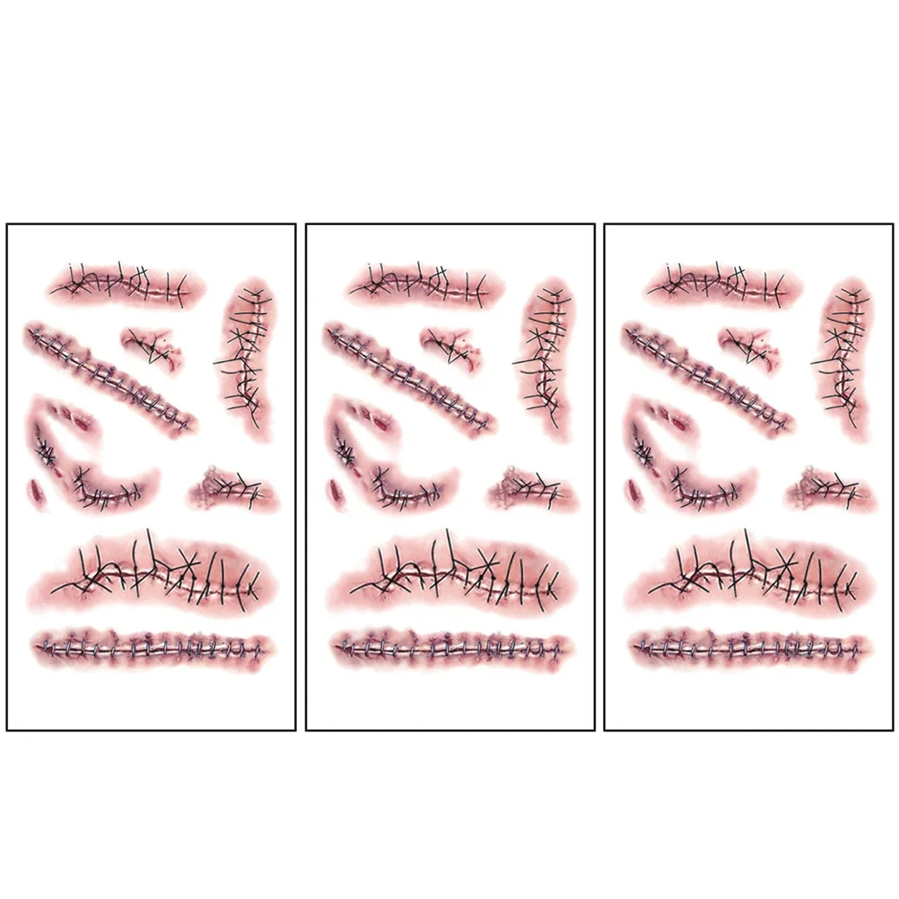 

3Pcs Realistic Bloody Wound Scar Temporary Tattoos Halloween Party Makeup Waterproof Skinfriendly Halloween Stickers