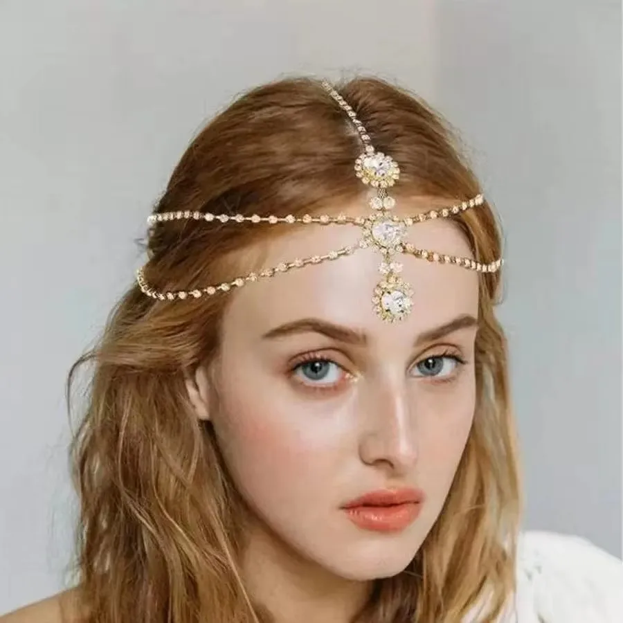 Hot Selling Innovative Bohemian Bride Hair Chain, Women's Forehead Wedding Headpiece, Rhinestone Bohemian Headpiece Chain