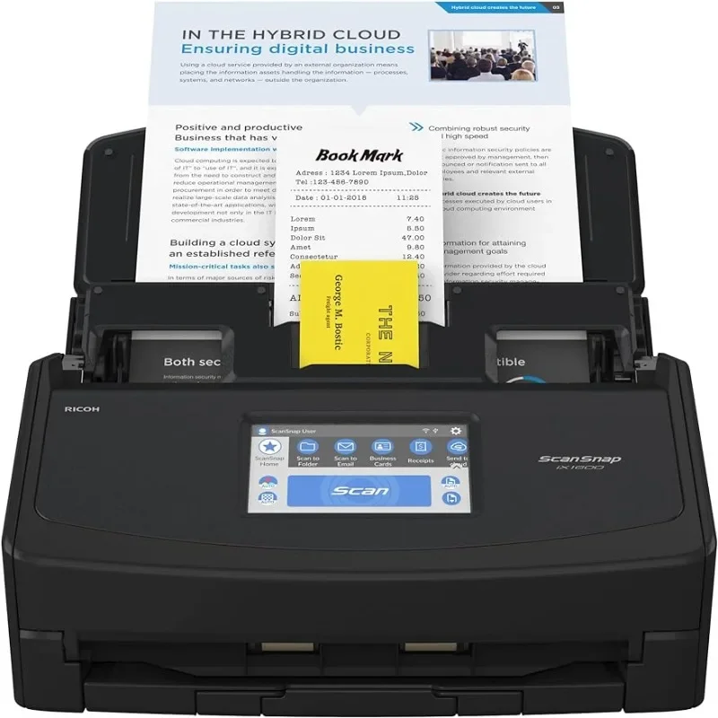 

iX1600 Wireless or USB High-Speed Cloud Enabled Document,Photo & Receipt Scanner with Large Touchscreen and Auto Document Feeder