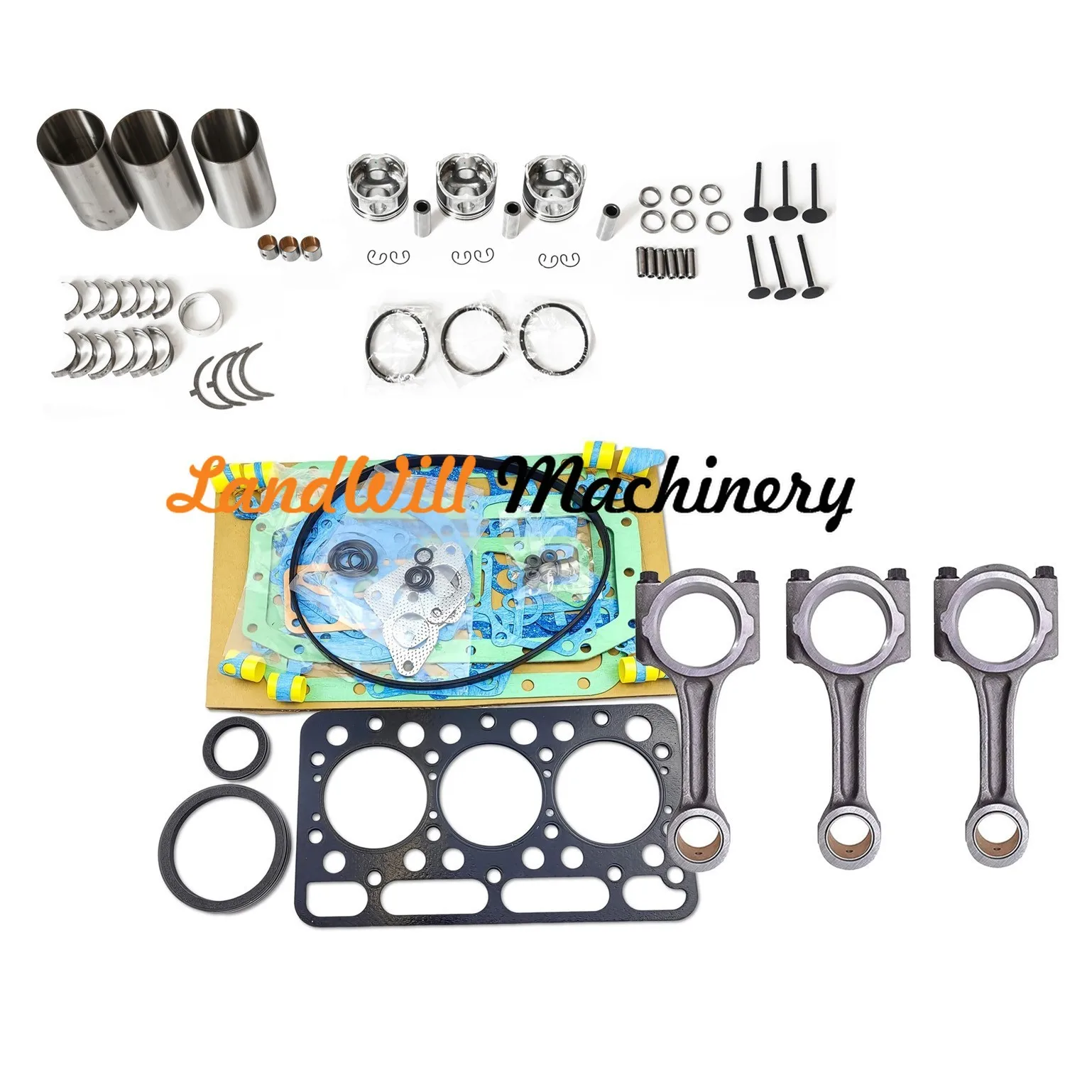 Overhaul Rebuild Kit + 3pcs Connecting Rod Fits For Kubota D1301 Engine