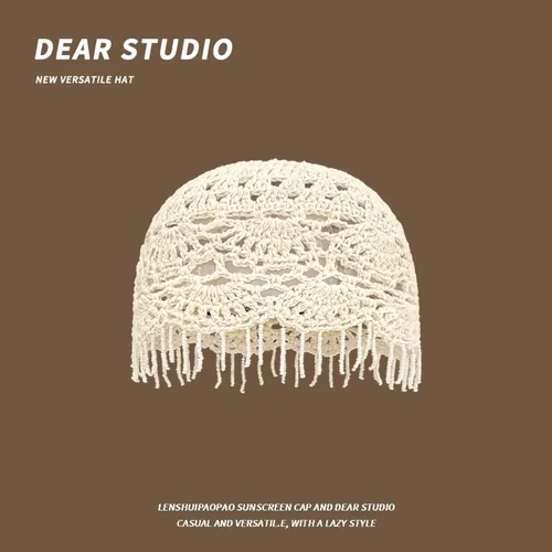 Gorros de punto con flecos y cuentas personalizados para mujer, jersey de estilo étnico Retro informal, fino, hueco, para verano y otoño