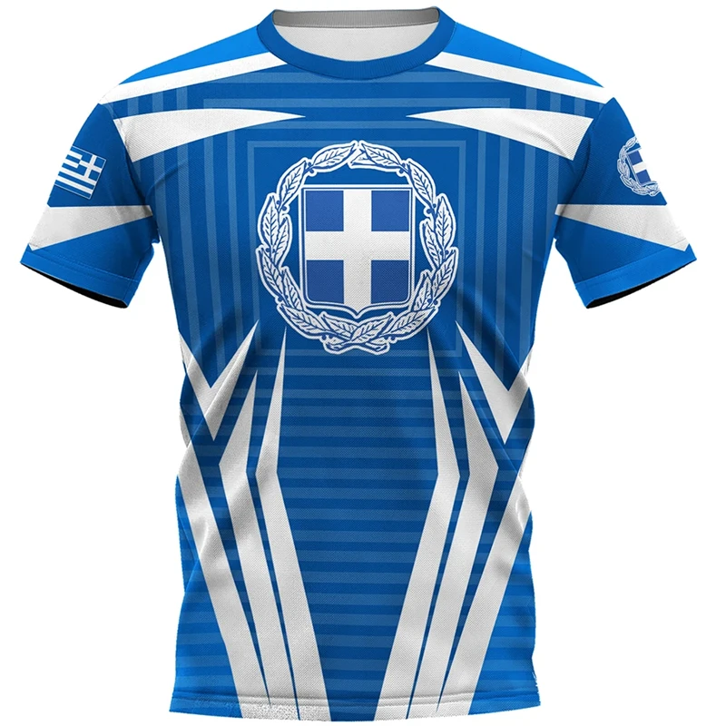 Hellas T Shirt For Men Geometric Line Greece Flag National Emblem Print Men's T-shirts Daily Street Casual Unisex Clothing Tops