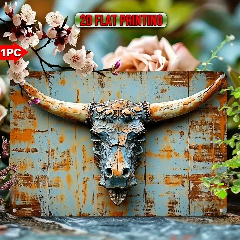 BullSkullRusticPr Rustikaler Wandbehang aus Eisen |   Western Bull Skull, verwittertes Finish |   Wandtafel, Mehrzweck-Metallkunst