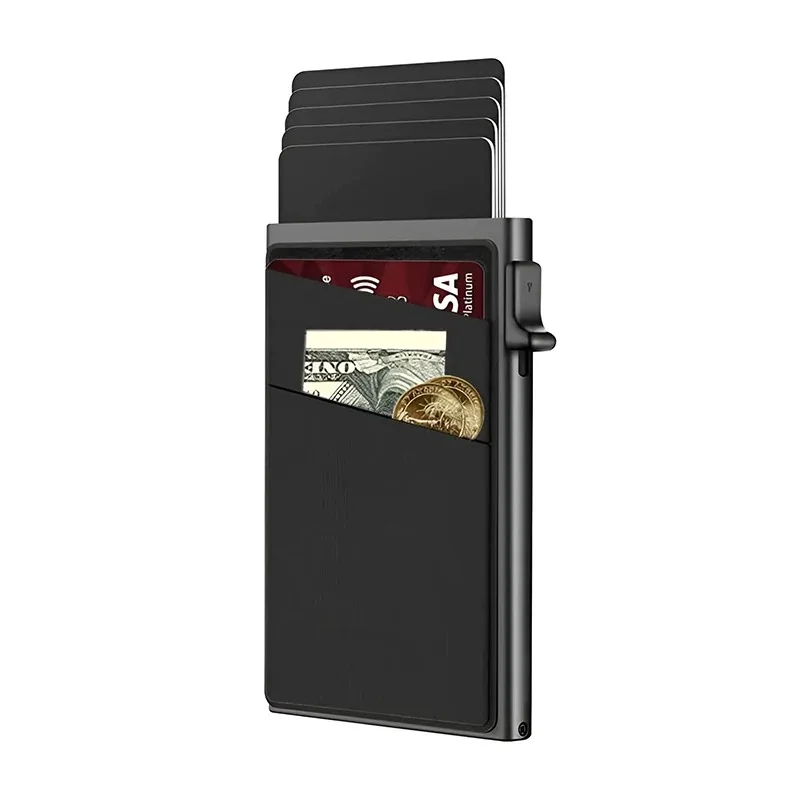 Men's Card Holder Ultra-thin Aluminum Wallet with RFID Protection and Coin Compartment