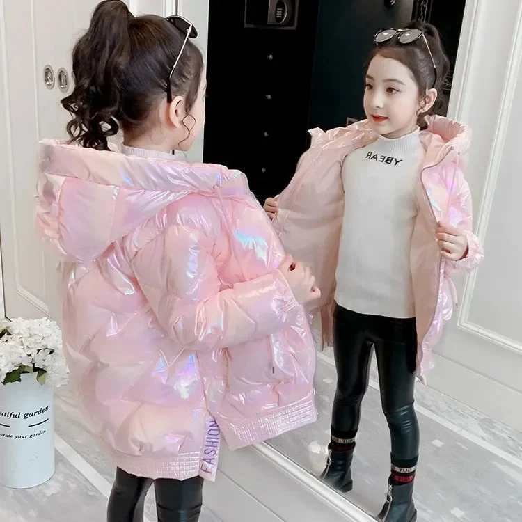 

Girls Down Cotton-padded Winter Coat 2024 New Style Coat Bright Face Large Children Cotton-padded Jacket Korean Simple Style
