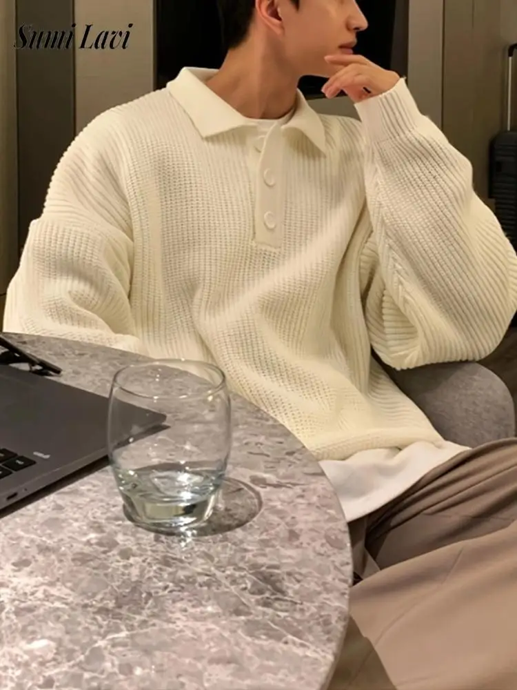 Daily Outdoor 2026 Autumn Warm Long Sleeve Polo Shirts Mens Solid Color Turn-down Collar Ribbed Texture Tops For Male