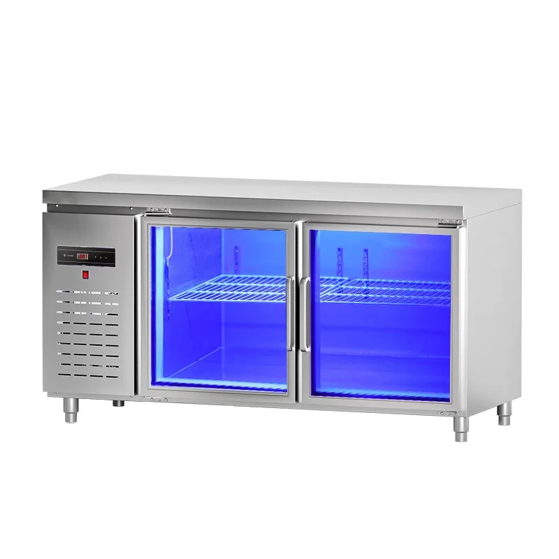 

Refrigerated and preserved milk tea shop freezer flat cabinet of stainless steel operation table refrigerator
