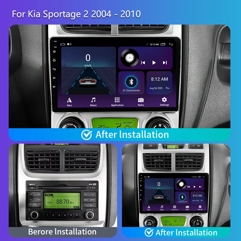 2Din Android 13 Car Radio For Kia Sportage 2 2004 2005 2006 2007-2010 Auto Multimedia Player Stereo BT 4G WIFI GPS DVD Head Unit