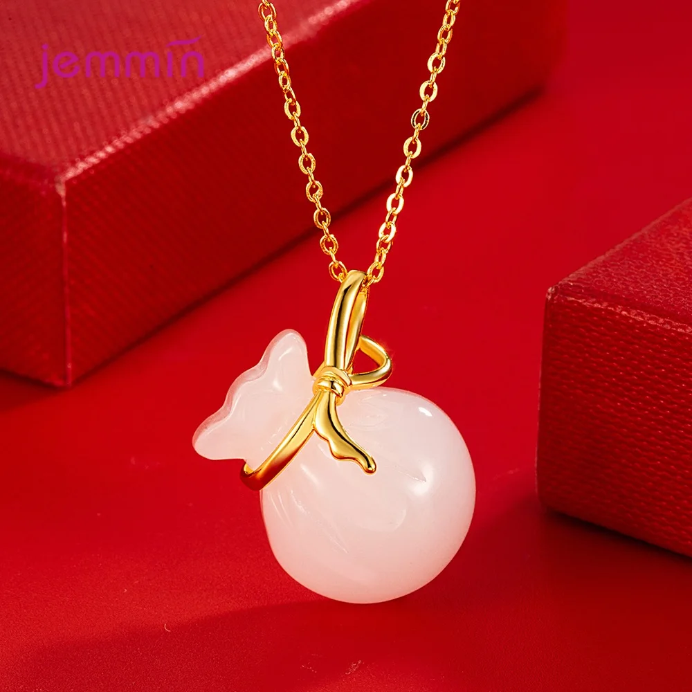 

Chinese Style Irregular White Jade Clavicle Chain Necklaces 925 Sterling Silver Pendant Necklace for Women Party Jewelry Gifts