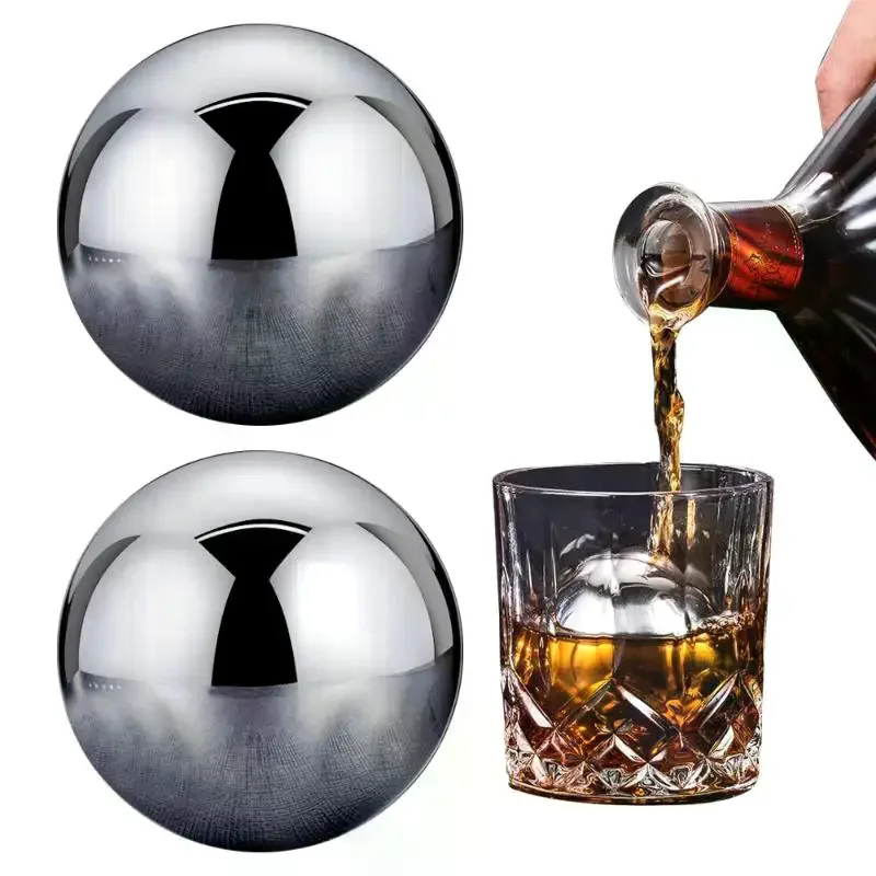 38/55MM Reusable Round Stainless Steel Ice Cubes Cooling Metal Ice Balls Set Wine Beer Cooler Stones Party Bar Tool Accessories