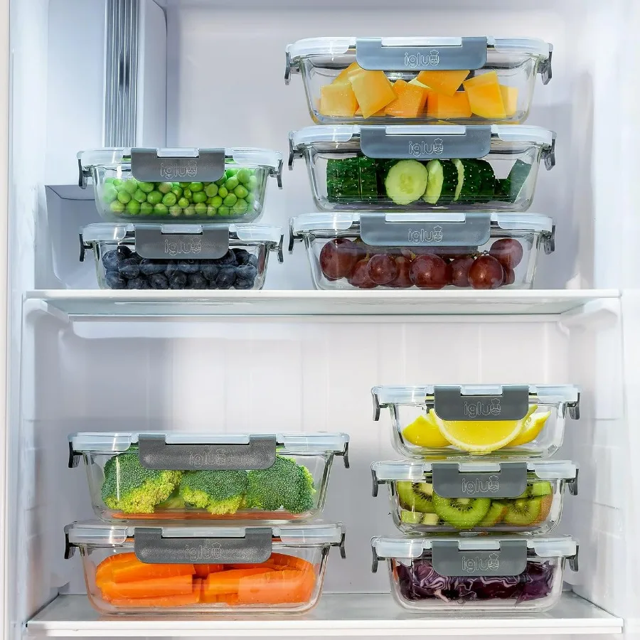 Igluu Meal Prep Glas-Lebensmittelaufbewahrungsbehälter, 10er-Pack Meal Prep-Behälter mit Schnappverschluss, auslaufsichere Deckel, wiederverwendbar, mikrowellengeeignet