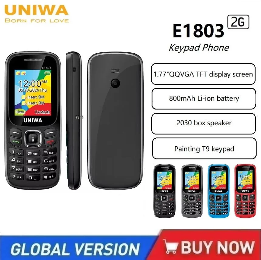 UNIWA E1803 2G Keypad Phone Cellphone 1.77 Inch Push Button 800mAh Telephone for Senior Elder Wireless radio GSM phone