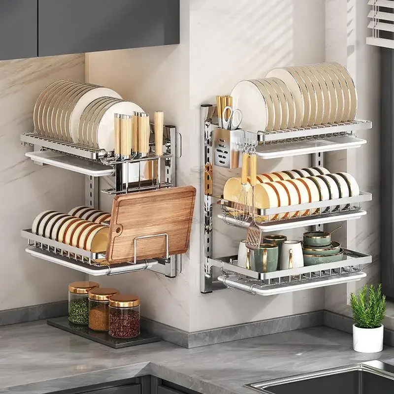 Wall Mounted Kitchen Rack with Drainboard No Drilling Required Integrated Sink and Cutlery Holder Space Saving Storage