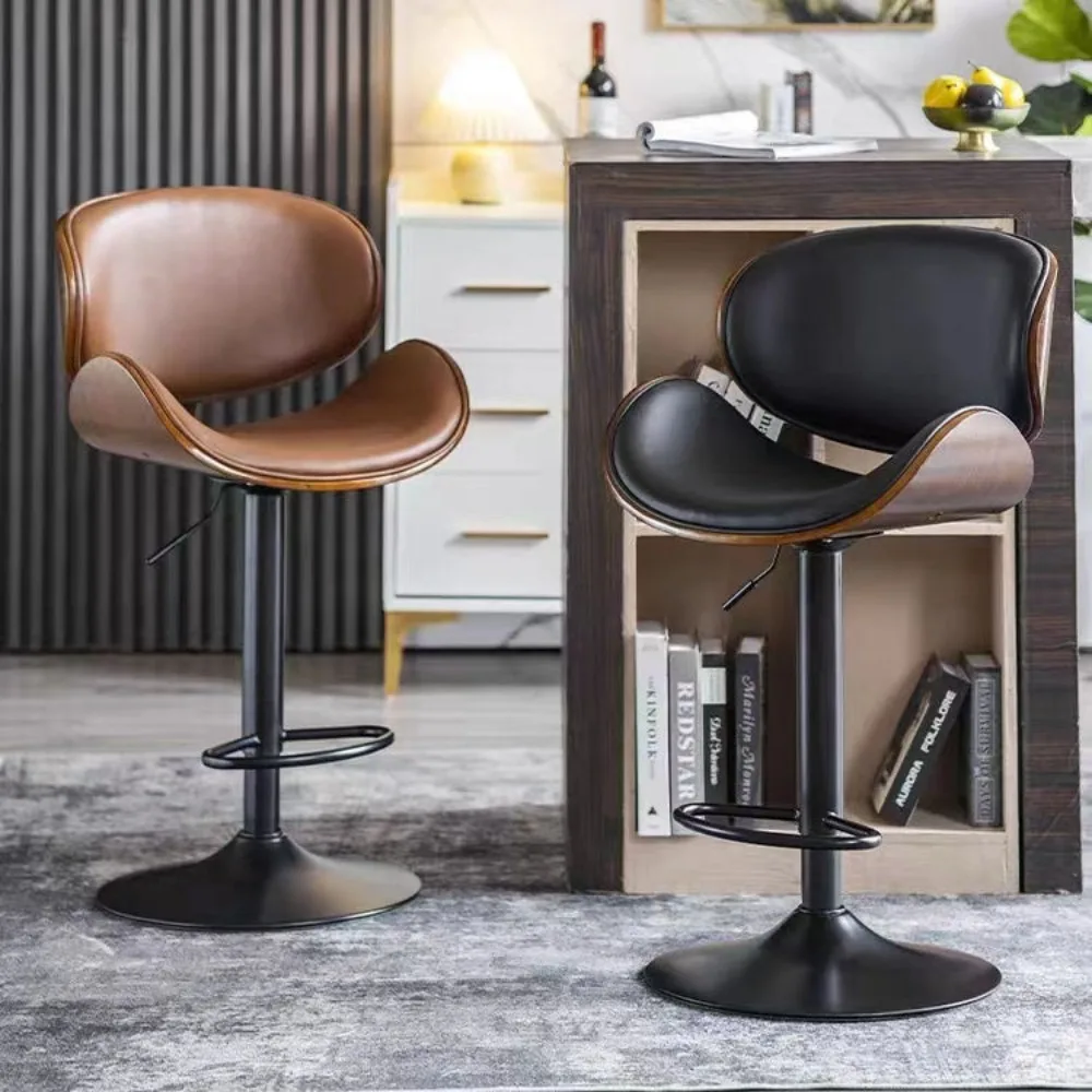 

Bar chair Lifting solid wood front desk Bar chair Nordic home swivel chair backrest Modern simple light luxury high stool