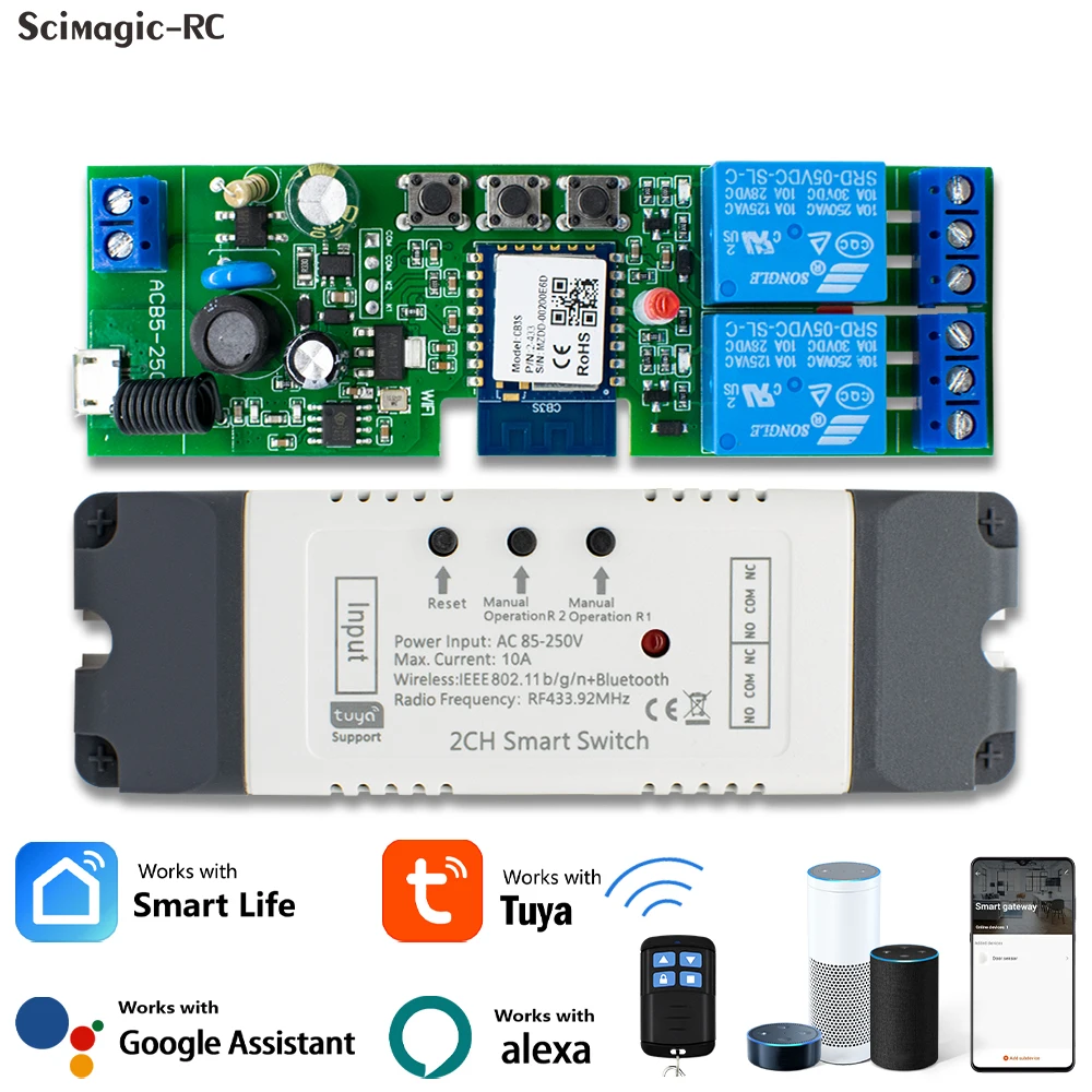 2025 New Tuya Smart Module USB5V 7-32V 220V 110V 85-250V Relay 2CH Jog Inching Self-Locking Intelligent Switch APP Controller