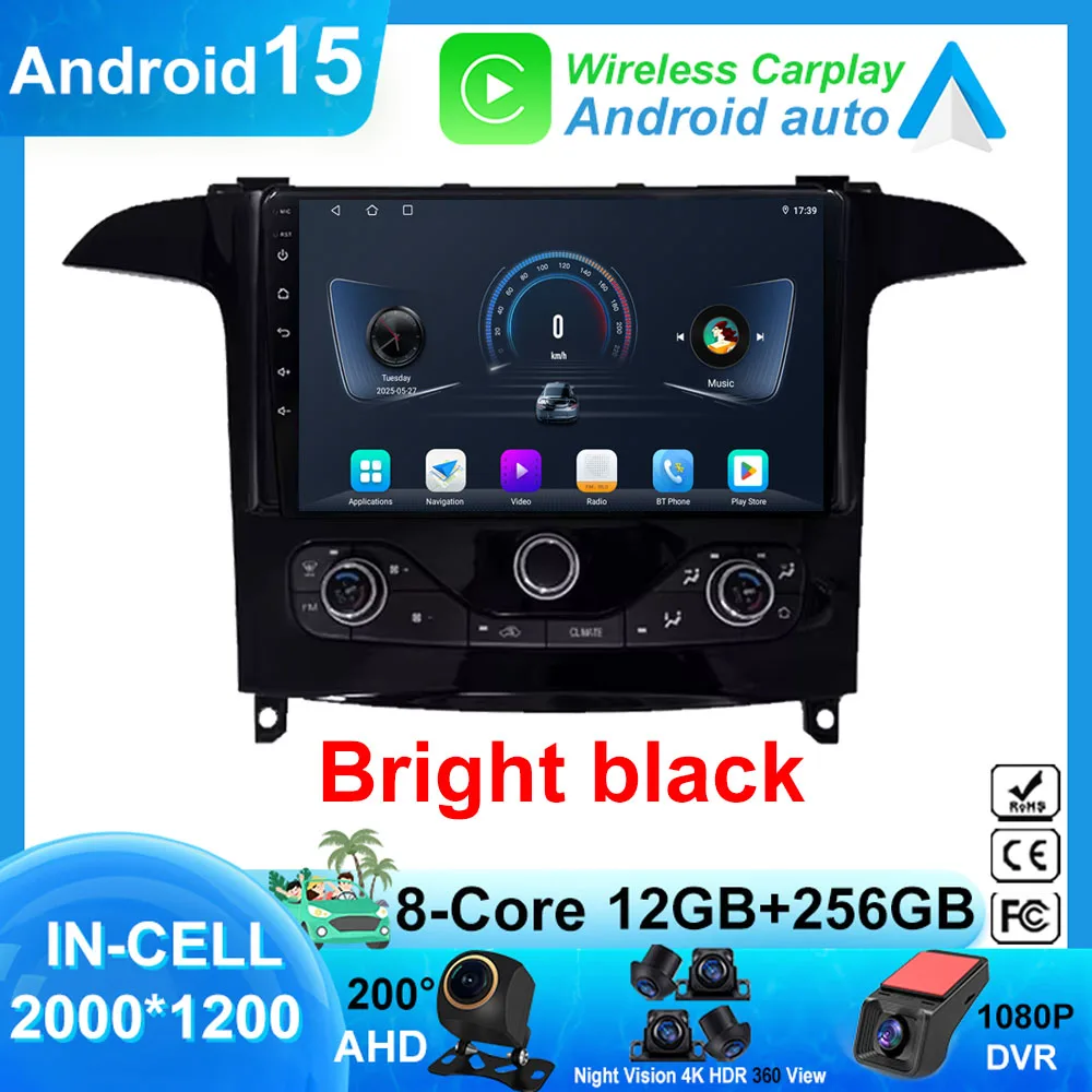 Estéreo android 15 rádio do carro carplay para ford s max S-MAX 2006-2015 para ford galaxy 2014 preto brilhante auto dps multimídia player