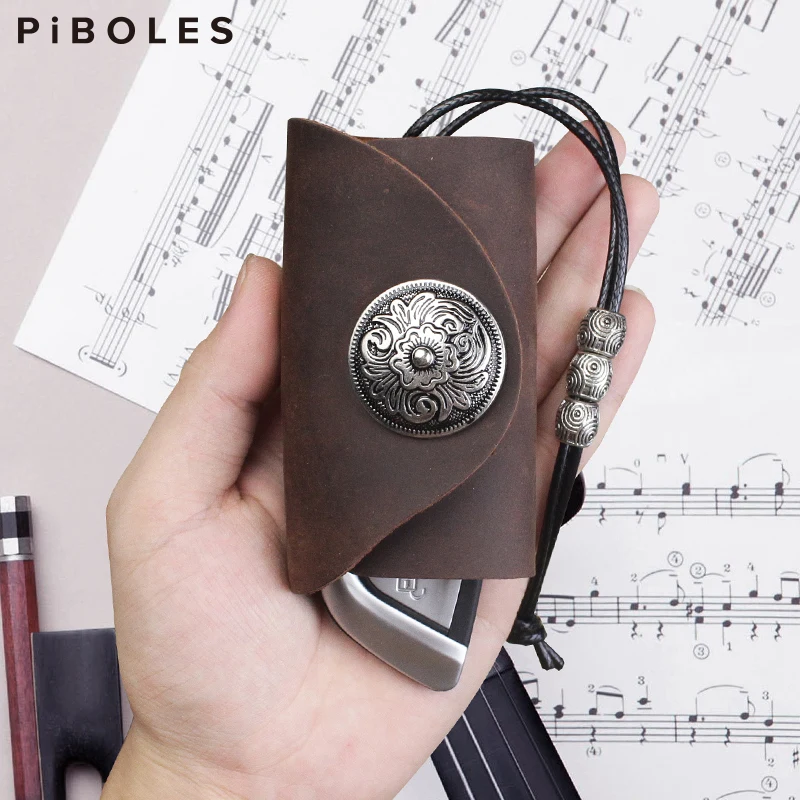 Small Key Wallet For Men Genuine Leather Smart Keys Holder Vintage Cowhide Housekeeper Key Pouch Keychain Key Soft Bag For Women