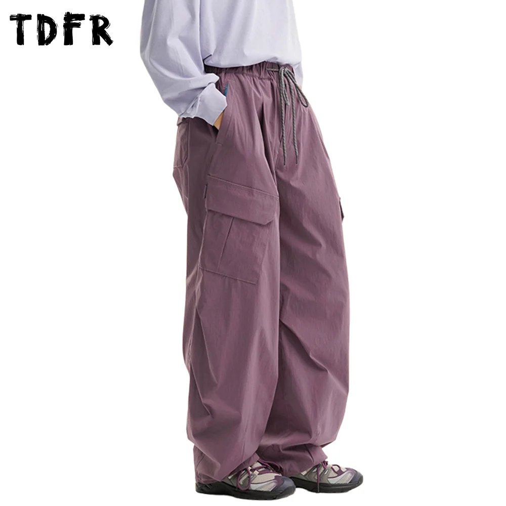 

Pocket Cargo Pants Mens Solid Color Autumn Safari Style Elastic Waist Baggy Wide Leg Waterproofs Trousers Man