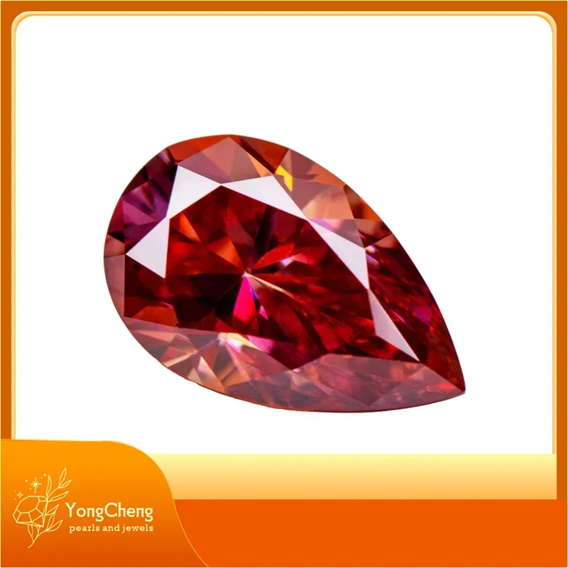 

Moissanite Stone Pear Cut Watermelon Red Colour Lab Created Gemstone Advanced Jewel Making Materials With GRA Certificate