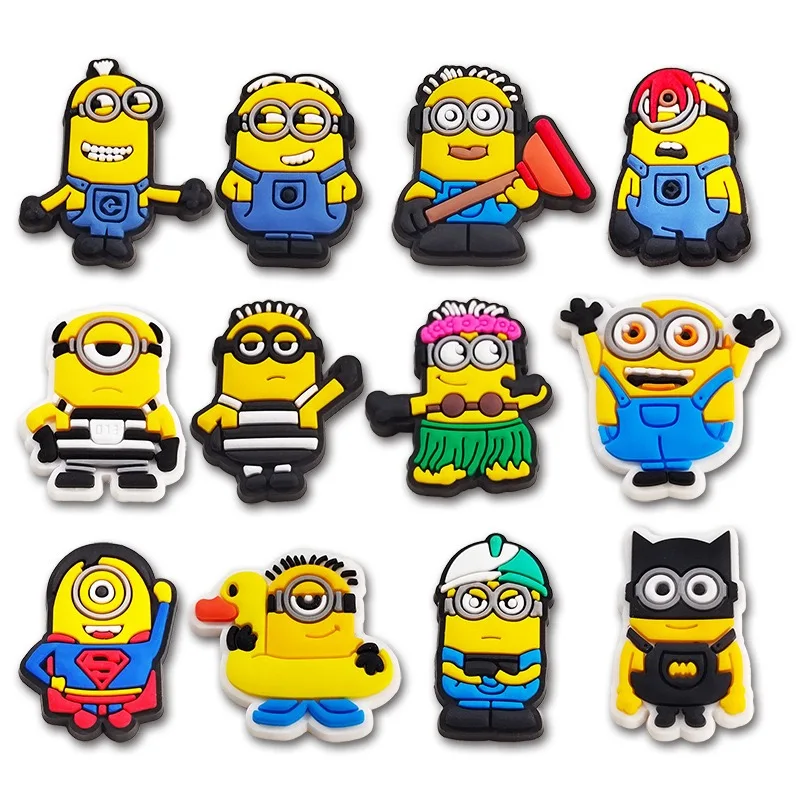 MINISO Minions Series Shoe Charms para crianças, acessórios de sapatos de desenhos animados, decoração clássica do Clog, pulseira ajustável, presentes, 1-12 peças