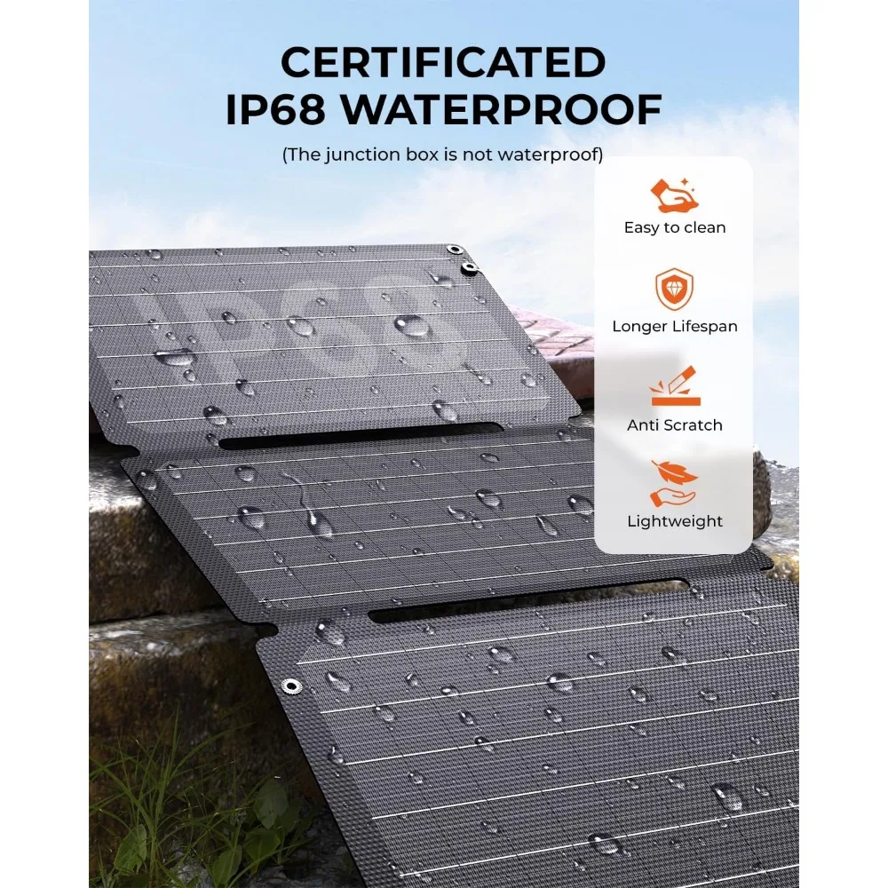 Upgraded 30W Solar Charger with Fast USB-A/C, DC Ports, IP68 Waterproof for Phones & Power Stations