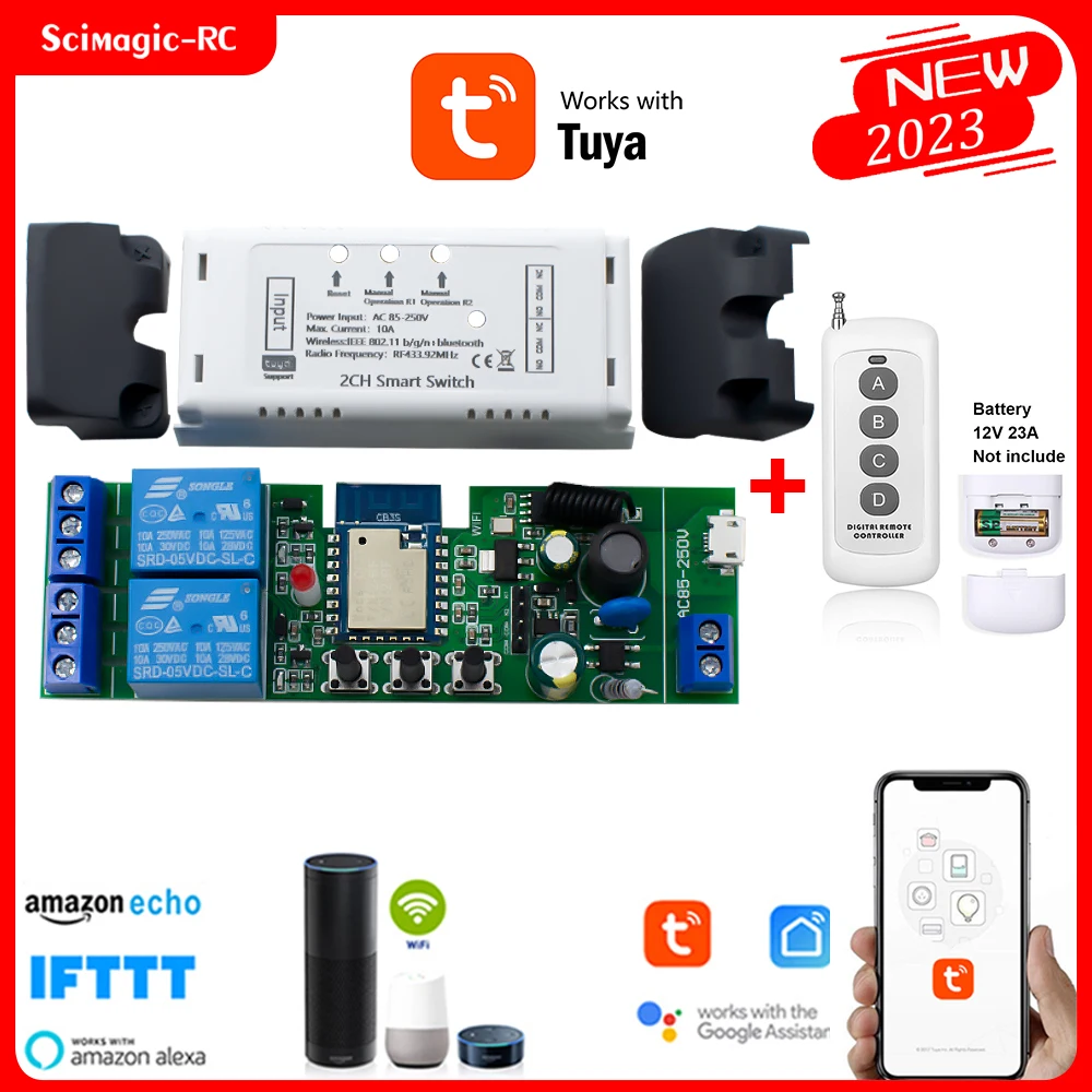 Умный переключатель Tuya Wi-Fi, контроллер открывания гаражных ворот, 5 В, 12 В, 24 В, 220 В, RF 433, медленное реле для Alexa Google Home Smart Life/Tuya APP Control