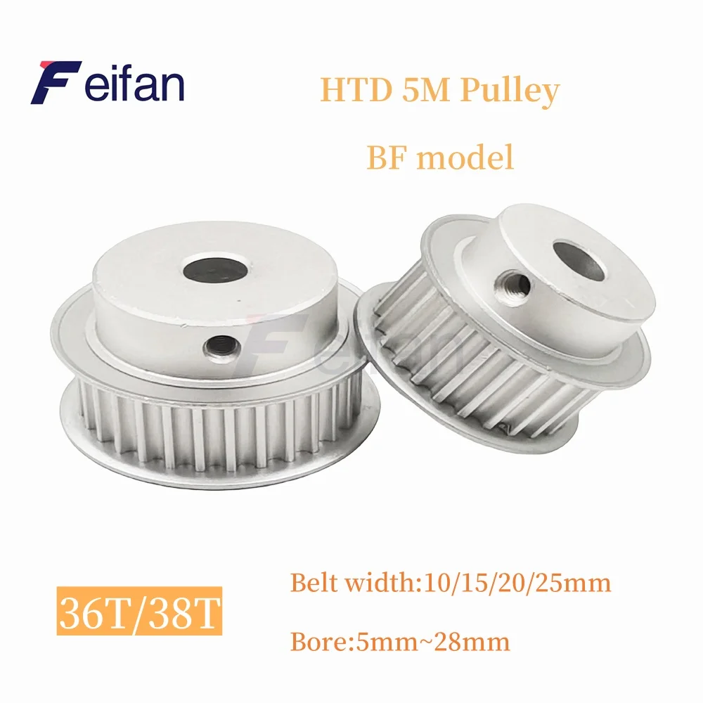 

BF Type 36T/38Teeth HTD 5M Timing Pulley Bore 5/6/8/10/12/15/16/20/28mm for 10/15/20/25 mm Width Belt Used In Linear Pulley 5GT