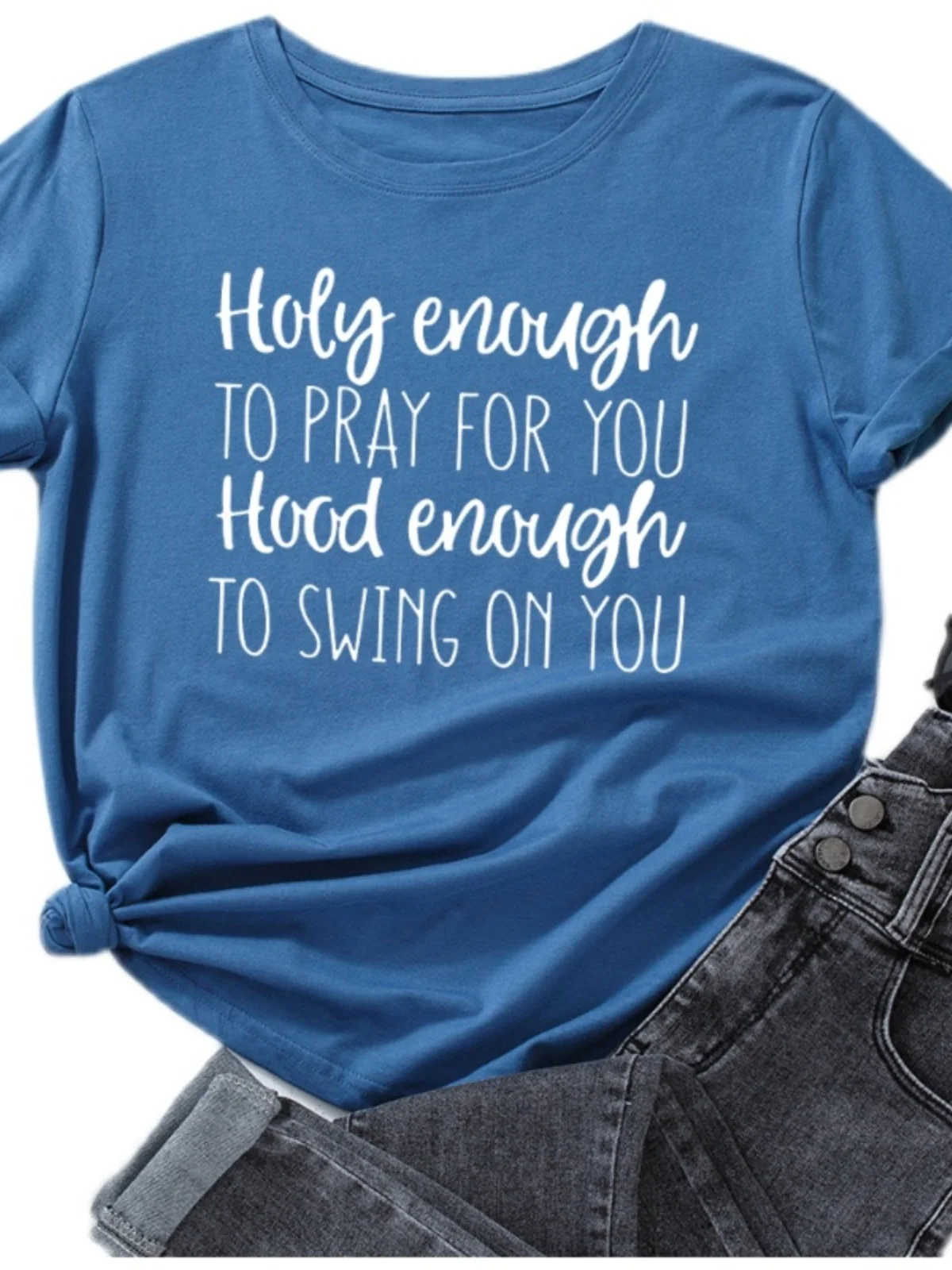 เสื้อยืดผ้าฝ้ายผู้หญิงทรงหลวม สไตล์สตรีท คอกลม พิมพ์ลายลำลอง สำหรับสาวๆ ฤดูใบไม้ผลิ ฤดูร้อน