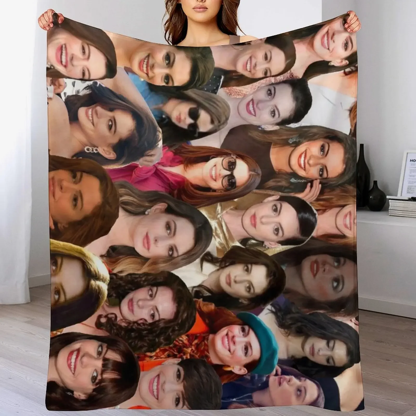 Anne Hathaway Photo Collage Throw Blanket Vintage Plaid Thermal Blankets