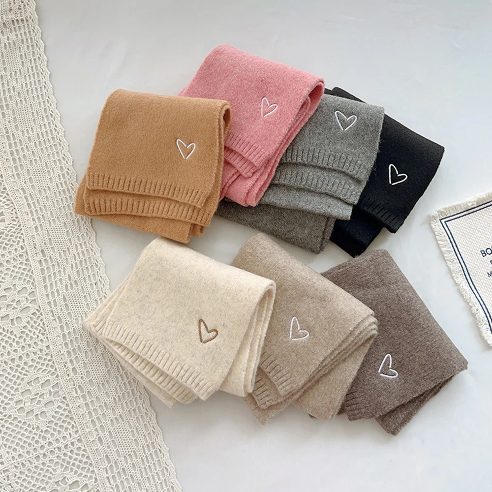 Girls Fashion Children's All-match Solid Knitted Wool Scarf Candy Color Korean Autumn Winter Boys Baby Warm Embroidery Scarfs