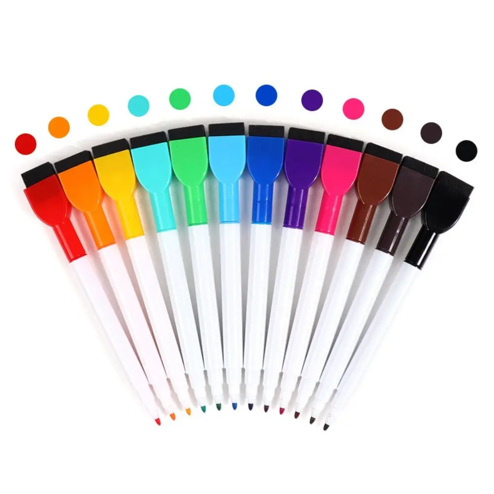 Portable Colorful Whiteboard Marker Magneticless Waterborne Brush Drawing Pen Erasable Multifunction Marker Pen Children Doodle