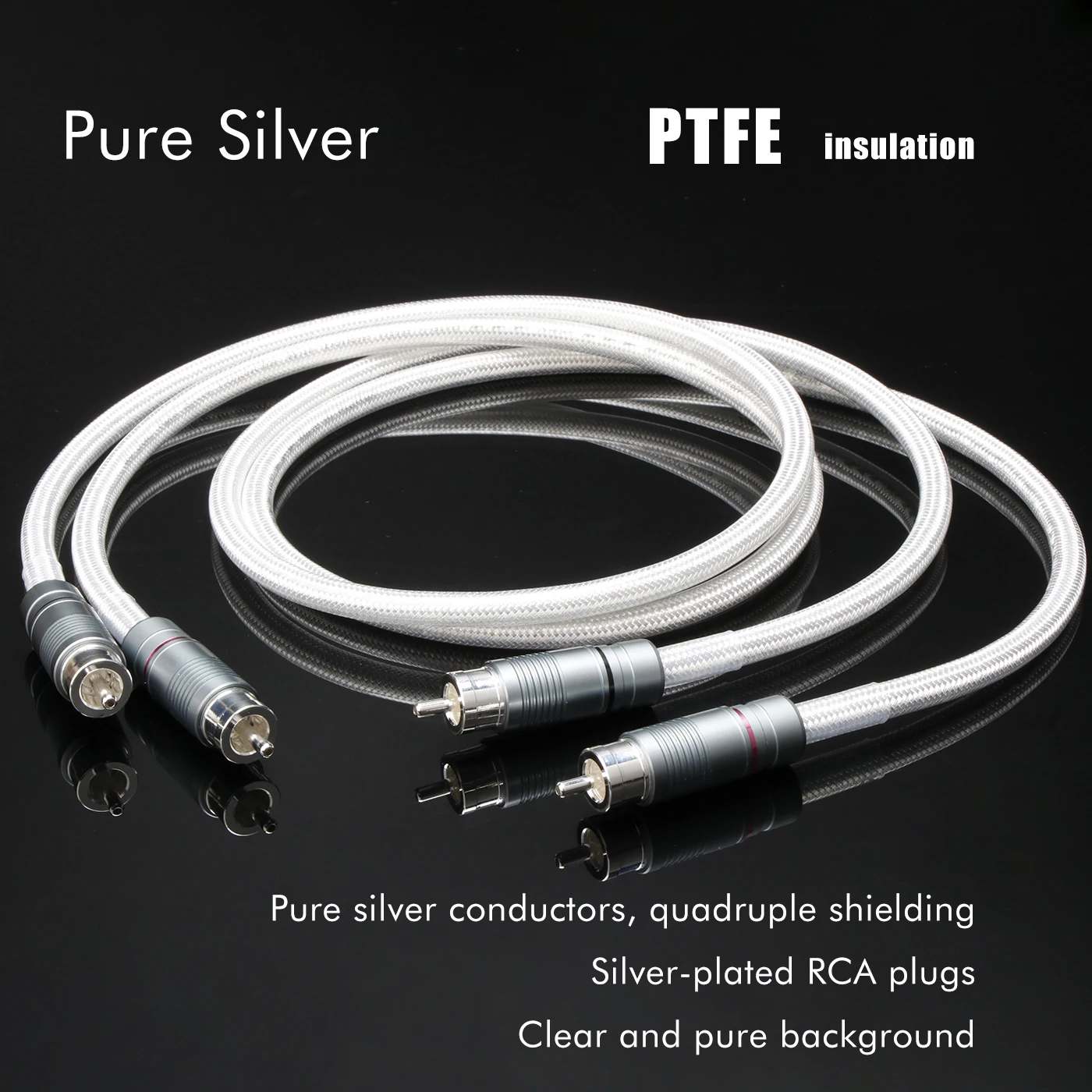 1m Pure Silver RCA Cable HiFi Audio Cable