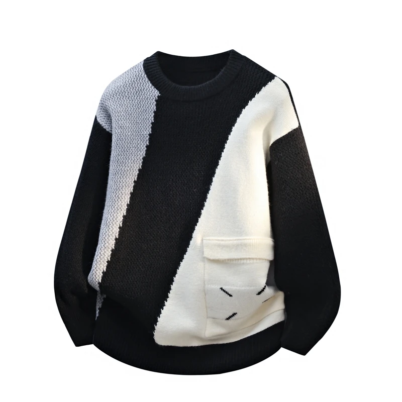 

Men's New Casual Warm Color Block Sweater Knit Tops Man Clothes Fashion European Style High Quality