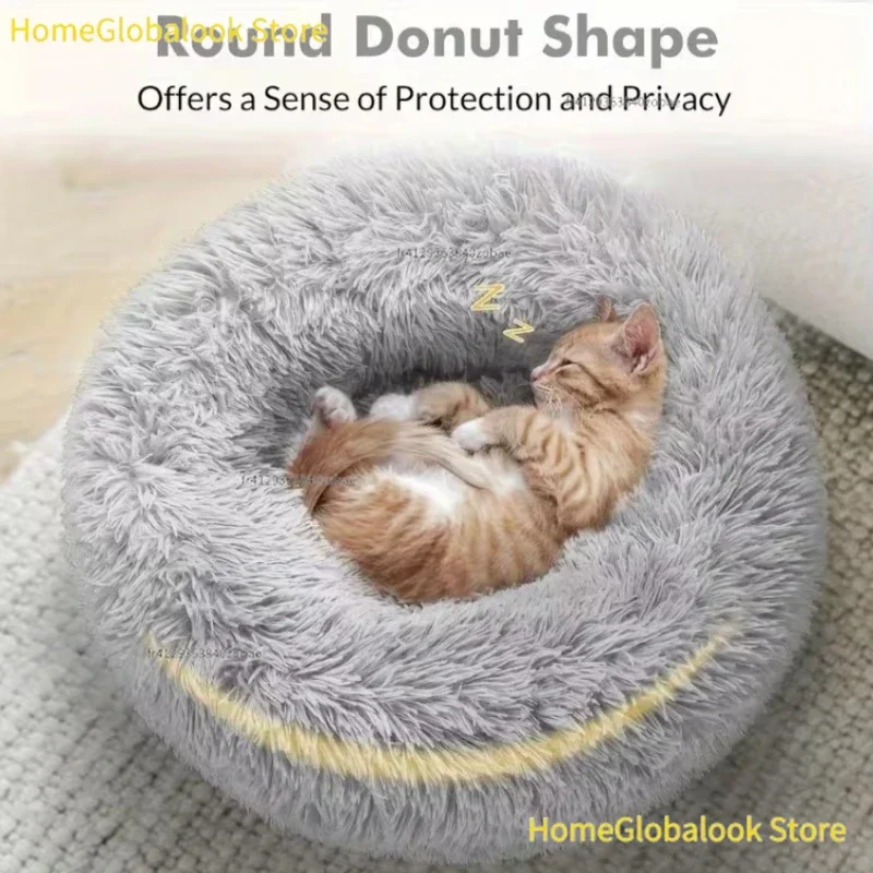 2026 Nuovo letto rotondo in peluche per animali domestici, morbido, in finta pelliccia, accogliente, ideale per il riposo, con fondo antiscivolo, lavabile, caldo, cuscino confortevole, perfetto per