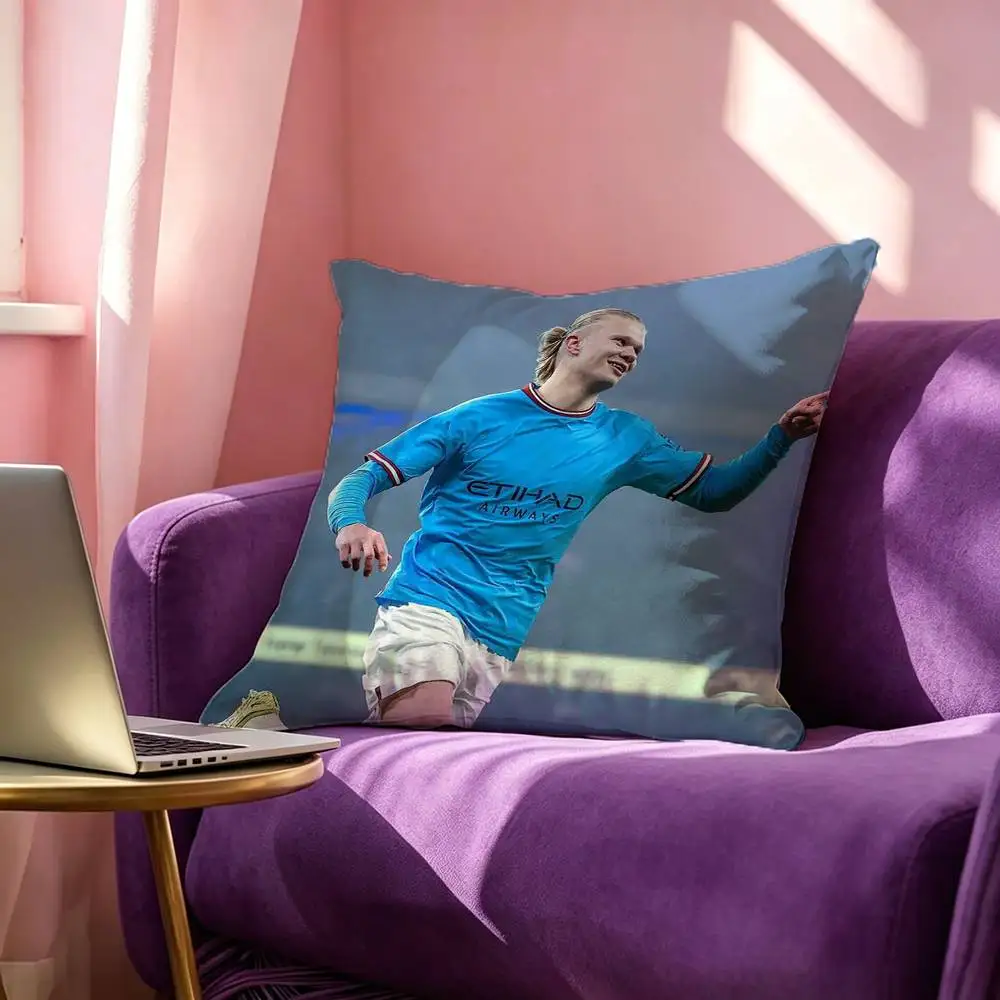 Football Star E-Erling H-Haaland Square Double-Sided printed Pillow Case Bedroom Bedside Pillow Sofa Cushion Cover