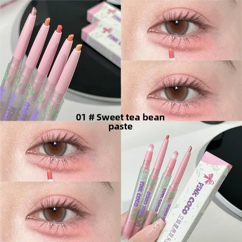 Penna per baco da seta sdraiata a doppia testa Penna gel per ombretto liscio rosa opaco Matita per ombretto glitter schiarente Cosmetico per trucco coreano