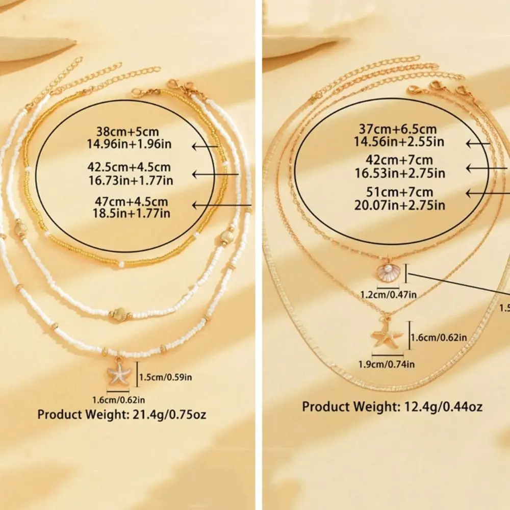 3 قطعة حبة شل متعدد الطبقات قلادة مكدسة البوهيمي نمط سلسلة الترقوة النساء Y2K الرقبة مجوهرات قذيفة الترقوة قلادة السيدات