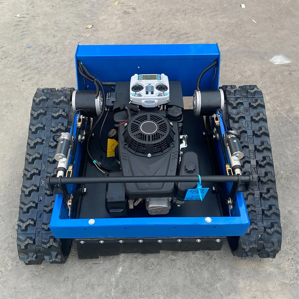 

Hot Sale Electric Crawler Remote Control Lawn Mower Mini Lawn Mower with Snow Plow Attachments