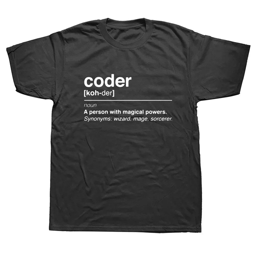 Coder A Person With Magic Power Programmer Men T Shirt Cotton Custom Short Sleeve Funny Coding Web Programmer Dad T-shirts