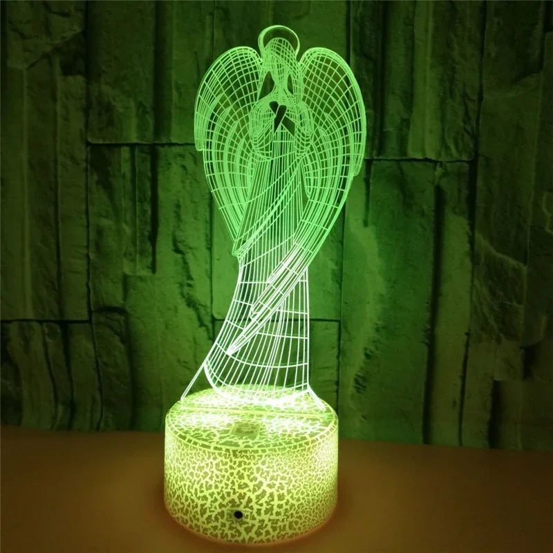 NIghdn Acrylic Night Light Angel 3d Illusion Lamp Bedroom Bedside Nightlight Led Table Lamp Gifts for Girls Birthday Party