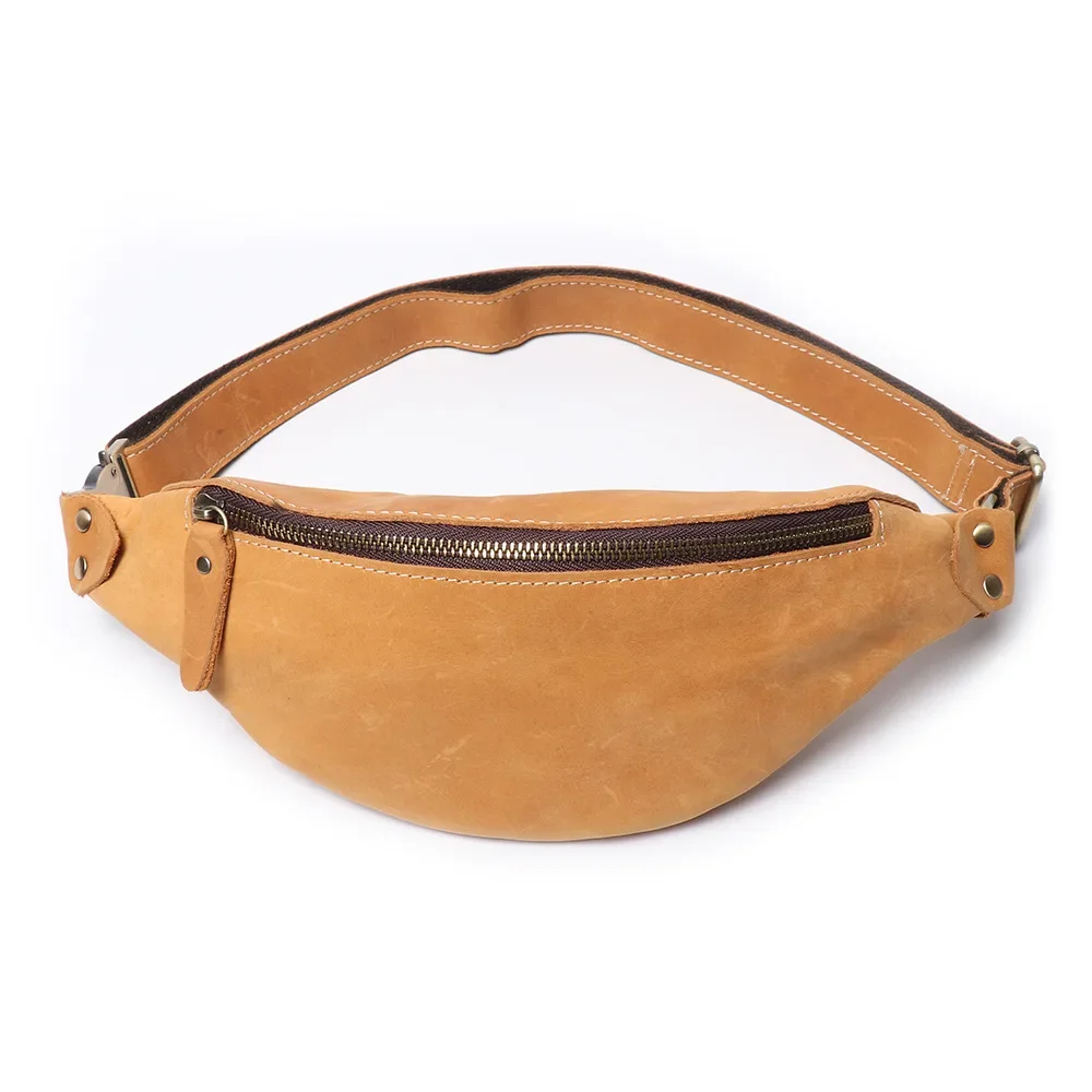 Retro Men's Leather Fanny Pack Crazy Horse Leather Waist Bag Shoulder Crossbody Bag Cowhide Chest Bag Outdoor Sports Backpack