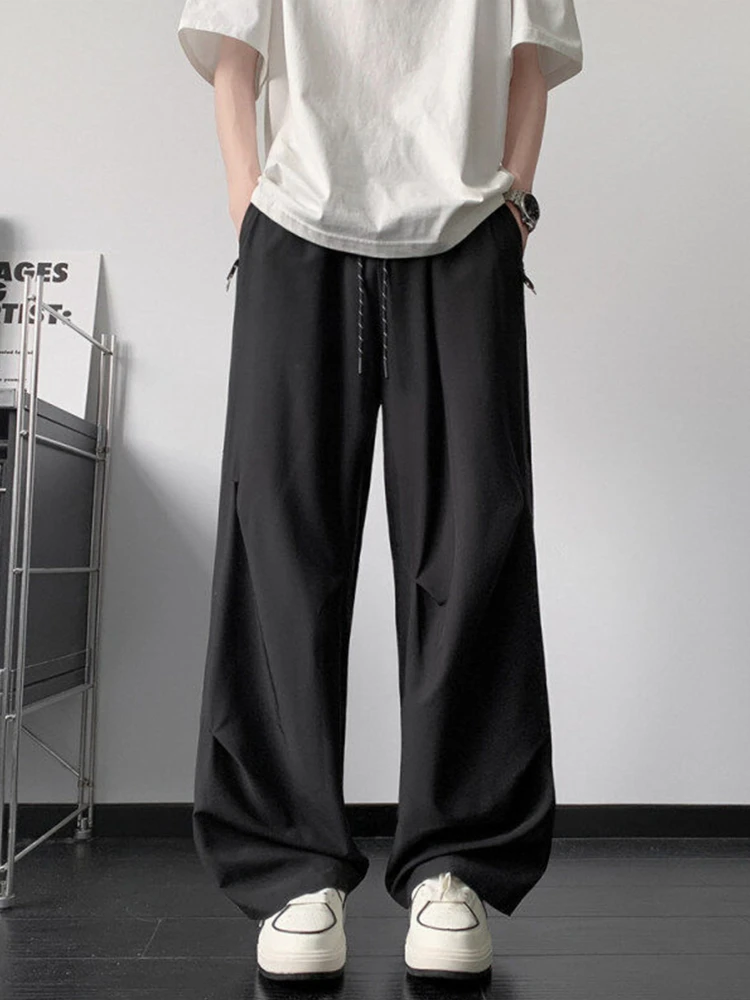 

Мужские летние модные брюки American High Street из ледяного шелка с широкими штанинами, быстросохнущие, свободные, повседневные, спортивные