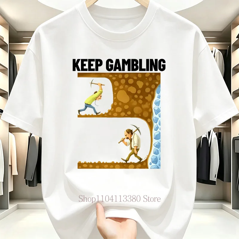 Keep Gambling Pattern Print T-shirts for Women Men Summer Casual Fashion Retro Funny Tops Crew Neck Short Sleeve T-shirts