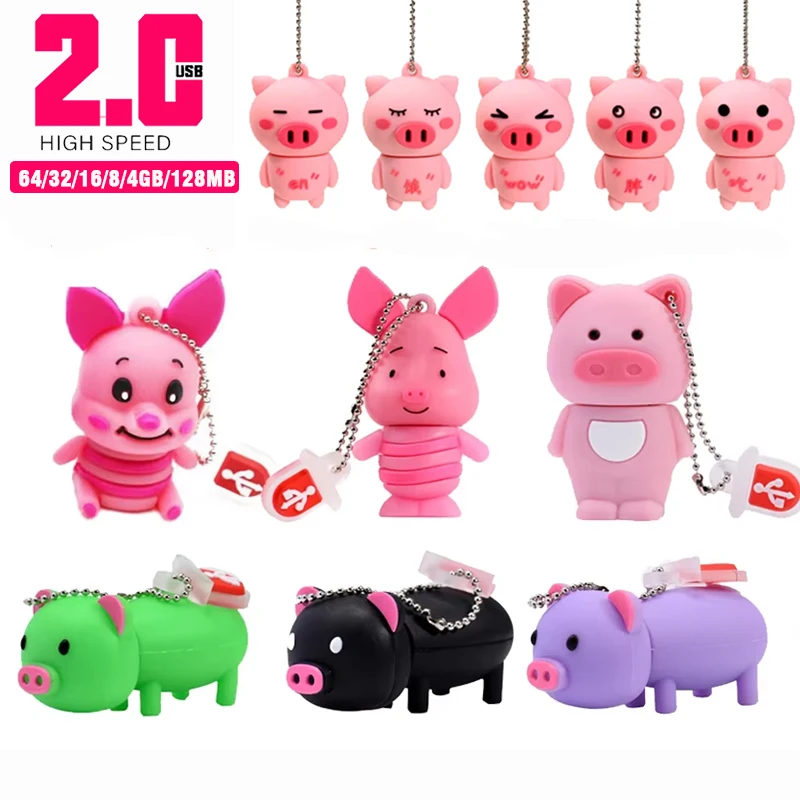 Hot Sale Cartoon Cute Pink Pig Pen Drive USB Flash Drive Usb Stick Usb 2.0 64GB 8GB 16GB 32GB 4GB U Disk High Quality PenDrive