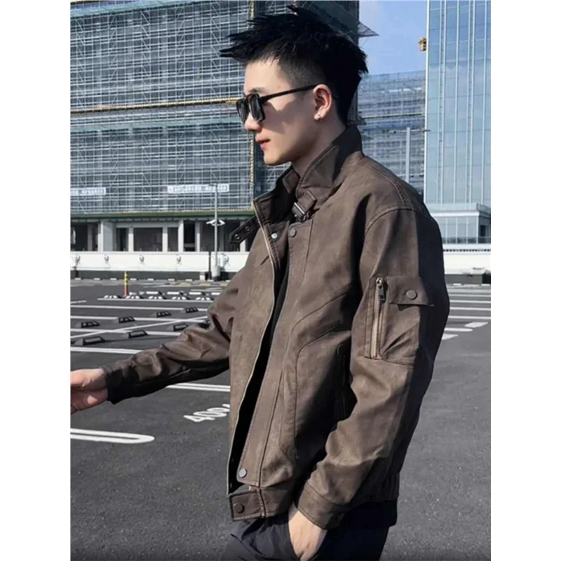 

Men's Retro Dir Biker Jaet Autumn Winter Leather Coat Windproof Motorcycle Riding Clothes Special Wide Fit ort Length